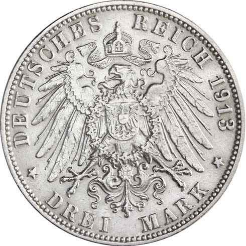 Jäger 64 Hamburg 3 Mark 1908 - 1914 Stadwappen 