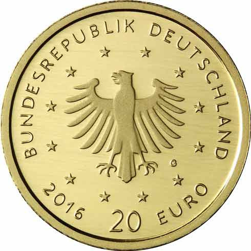 1/8 Oz Goldmünze Nachtigall - Deutschland 20 Euro Gold 2016 Mzz. G 