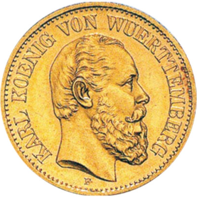 5 Mark Gold 1877 König Karl von Württemberg - J.291
