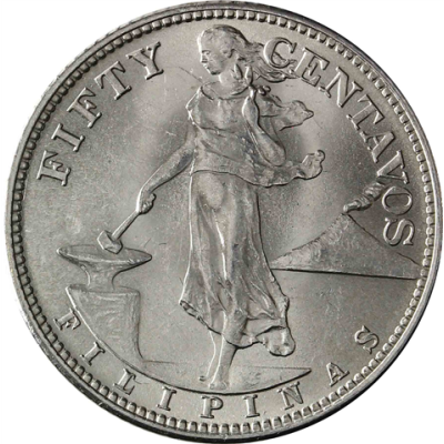 Philippinen 50 Centavos 1944 bfr Stehende Filipinas mit Ambos II