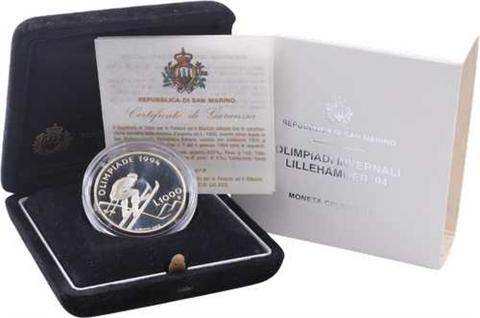 San Marino-1000Lire-1994-Olympiade-Lillehammer-Etui