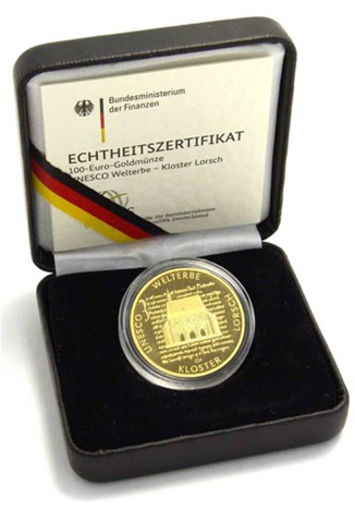 Deutschland-100Euro-2014-Au-Goldmünze-Lorsch-Etui