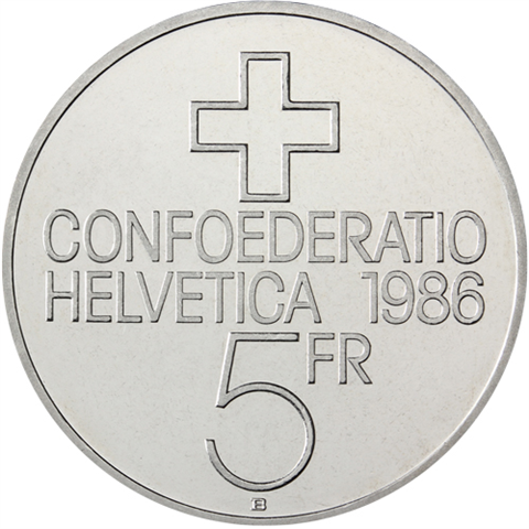 Schweiz-5Franken-1986-bfr-SchlachtvonSempach-RS