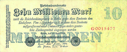 Banknote Inflation 10 Millionen Mark Reichsbanknote 