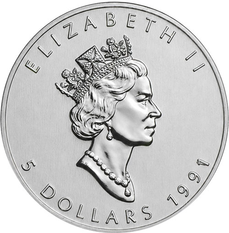 Kanada-5-Dollar-1991-1-Unze-Silber-Maple-Leaf-RS