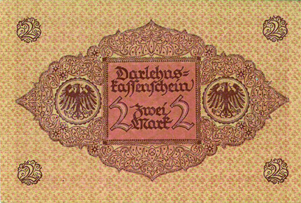 2 Mark Darlehnskassenschein Banknote Inflation 