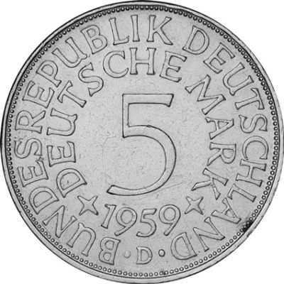 Deutschland 5 DM 1959 Silberadler Mzz. D