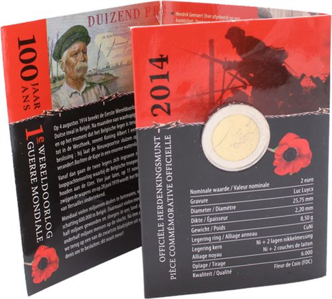 Belgien-2 Euro-2014-bfr-Ertster Weltkrieg-CoincardI