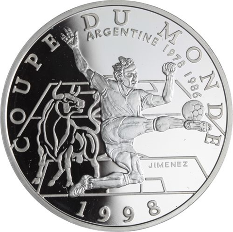 Frankreich-10 Francs-1997-AGpp-World Cup 1998-Schuss Bulle-RS