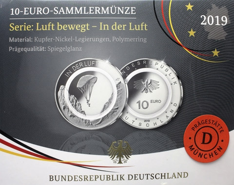 In der Luft – 10 Euro Gedenkmünze Gleitschirm 2019 1. Ausgabe Polymerring 