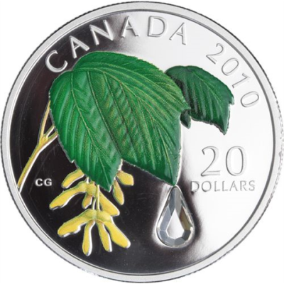 Kanada-20 Dollar-2010-AGpp-Maple LeafCrystel Raindrop-grün-RS