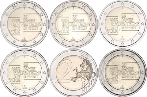 Deutschland-5-x-2Euro-2025-bfr-Deutsche-Einheit-A-D-F-G-J-rsvs