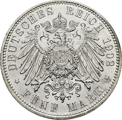 J. 128 Sachsen 5 Mark 1902  Albert - auf den Tod