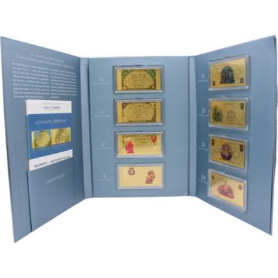 Deutschland-8x0,5g-AUpp-Farbe-Ersten D-Mark Banknoten-Folder