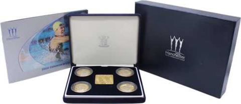 Großbritannien-4x2Pfund-2002-AGstgl-vergoldet-Manchster Commonwealth Games-Etui