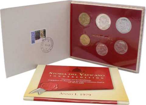Vatikan-880Lire-1979-Papst Paul mit Briefmarke-Folder