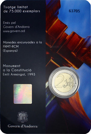 2 Euro Sondermünzen aus Andorra 25 Jahre Verfassung von 2018