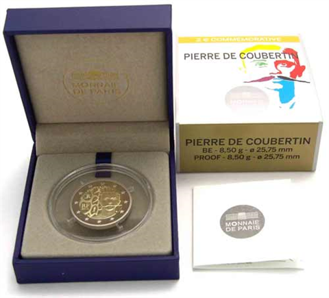 Frankreich-2Euro-2013-PP-Baron-Pierre-de-Coubertin-RS