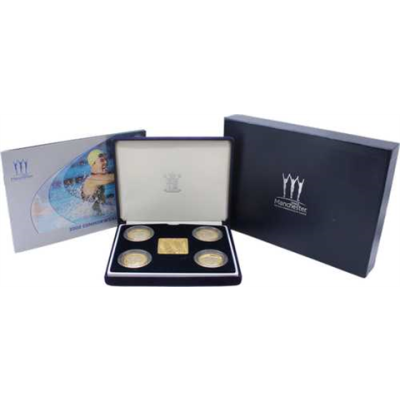 Großbritannien-4x2Pfund-2002-AGstgl-vergoldet-Manchster Commonwealth Games-Etui
