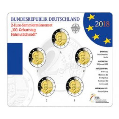 Deutschlande 2 Euro-Satz 2018 Helmut Schmidt Stgl im Folder