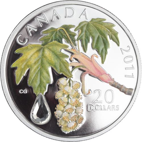 Kanada-20 Dollar-2011-AGpp-Maple LeafCrystel Raindrop-hellgrün-RS
