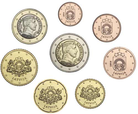Lettland-1-Cent--2-Euro-2014-Kurssatz-Sondersatz-Folder