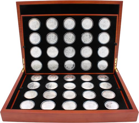 USA-40x1Oz-1927-2021-AGstgl-Eagle,Liberty,Indianer,Büffel-Etui