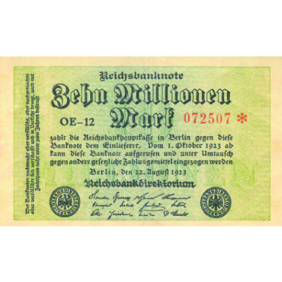 10 Millionen  Mark Reichsbanknote 22.08.1923  Geldgeschichte 