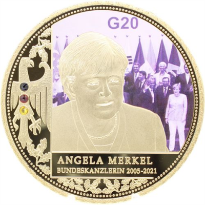 Deutschland-Medaille-2019-PP-Angela Merkel-vergoldet-Farbe-RS