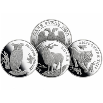Russland-3-x-1-Rubel-1993-Silber-PP-–-Rotes-Buch-I-RSVS