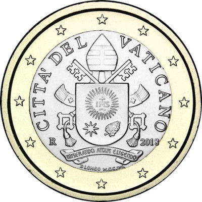1 Euro Münzen aus dem Vatikan mit dem Papstsiegel  von Franziskus 2018
