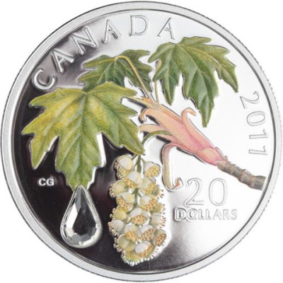 Kanada-20 Dollar-2011-AGpp-Maple LeafCrystel Raindrop-hellgrün-RS