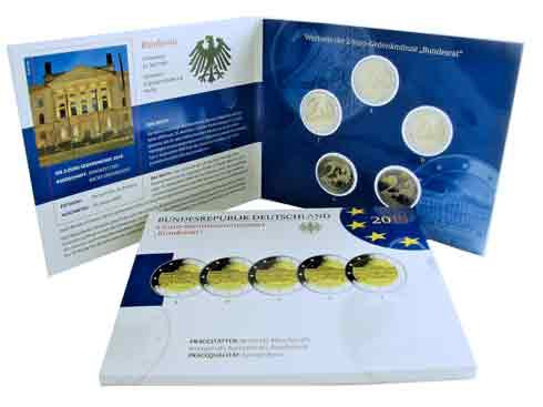 Deutschland 5 x 2 Euro 2019 PP Bundesrat Mzz. A - J im Folder