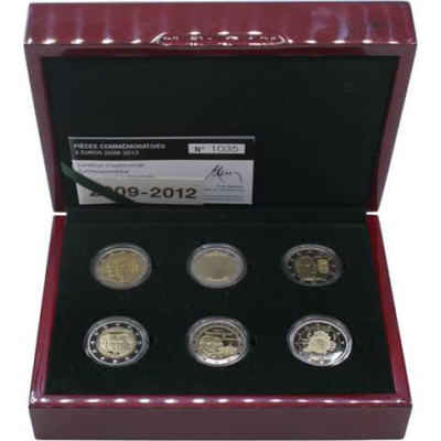 Luxemburg-6x2 Euro-2009-2012-PP-Gedenkmünzensatz-Etui offen