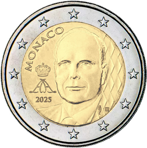 Monaco-2Euro-2025-FürstAlbert-NeuesMotiv-Thronjubiläum-RS
