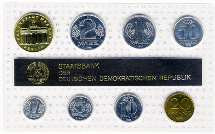 DDR Kurssatz 1 Pfennig bis 5 Mark 1988  Brandenburger Tor 
