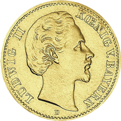 Kaiserreich Gold  5 Mark 1877-1878 Bayern Ludwig II.  J. 195