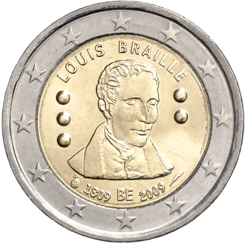 Belgien 2 Euro 2009 bfr. Blindenschrift Louis Braille