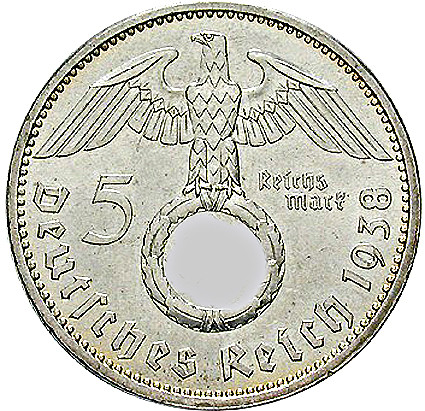 J.367 - 5 Reichsmark Paul von Hindenburg mit HK  1936 - 1939