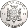 Sambia-5000-Kwacha-1999-Silber-Elefant-VS