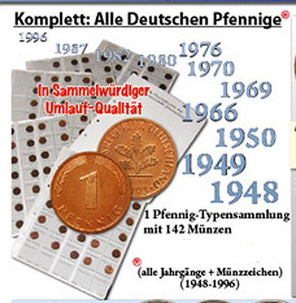 BRD 1 Pfennig 1948 bis 1996 komplett