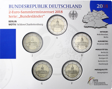 Deutschland 5 x 2 Euro 2018 stgl Charlottenburg - Berlin Mzz: A - J im Folder