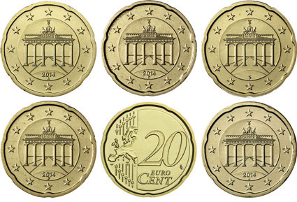 Deutschland 20 Euro-Cent 2014  Kursmünze mit Eichenzweig