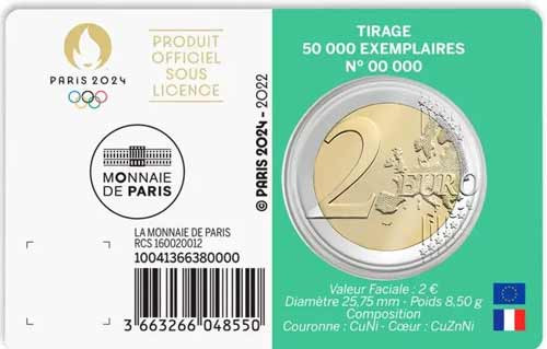 Frankreich 2 Euro 2022 - Paris 2024 - Diskuswerfer CoinCard Grün