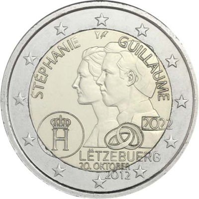 2 euros Luxembourg 2022 Mariage Guillaume et Stéphanie UNC