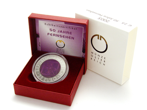 Österreich-25Euro-2005+AgNiob-Fernsehen-RS