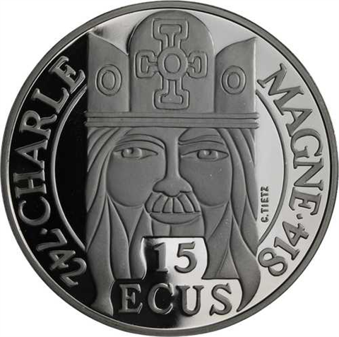Frankreich-15Ecus-1990-AGpp-Charle Magne-RS