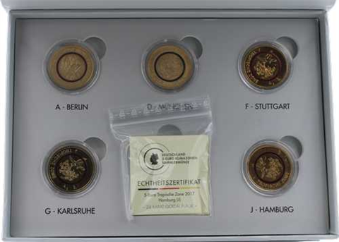 Deutschland-5x5Euro-2017-Stgl-Tropische Zone-Vergoldet-Etui front