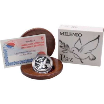 Spanien-1500 Ptas-2000-PP-Milenio Paz Frieden-Etui