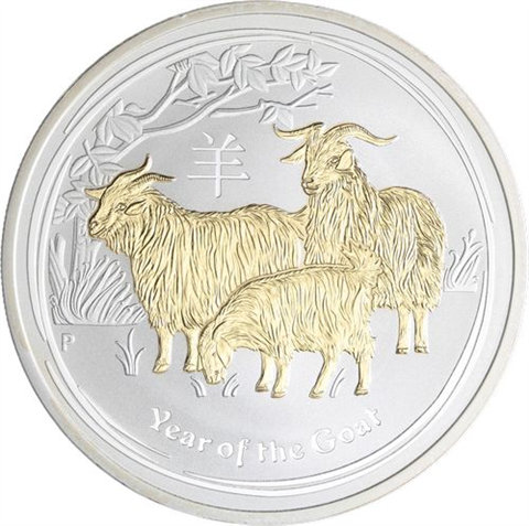 Australien-1 Dollar-2015-AGstgl-Ziege-FD-vergoldet-RS